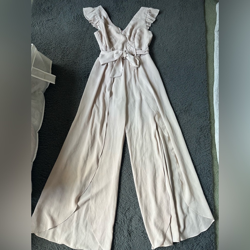 Premier Armour Light Pink Jumpsuit Size 6. Split leg, V-neck